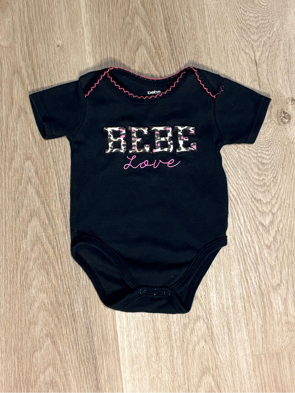 Bebe Baby Onesie 3-6M Black w/ Camo & Pink Accents Y2K